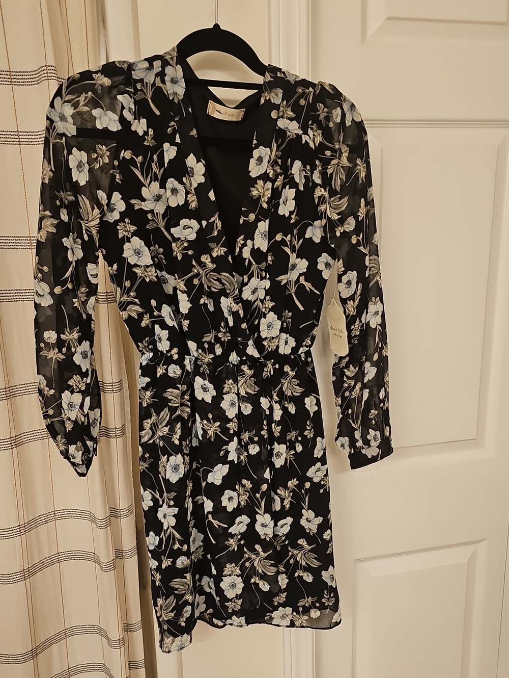 Altar'd State Black Floral Mini Dress with White and Light Blue Blooms